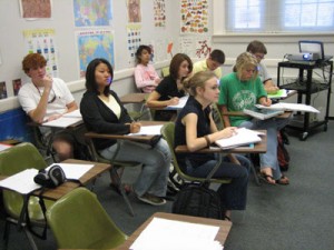 a group of students in Chinese class