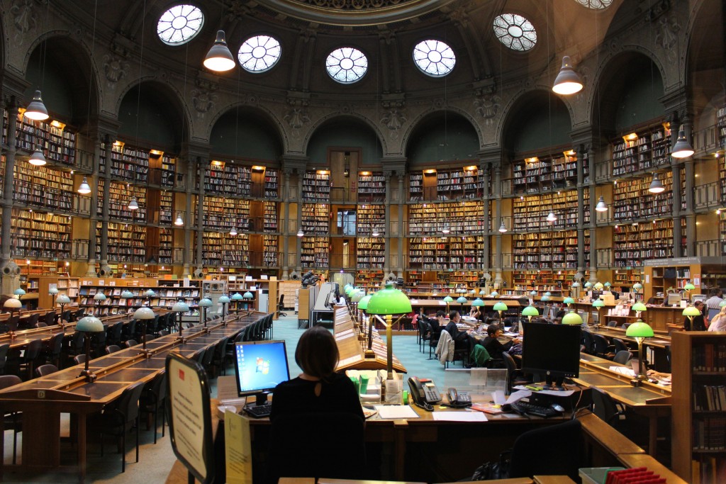a room in a large library