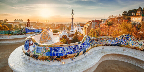 mosaic bench at Park Güell in Barcelona, Spain