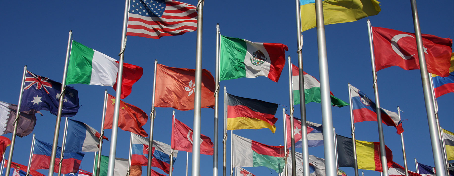 various international flags on poles